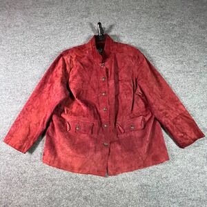 Terry Lewis Classic Luxuries Jacket Womens 3X Red Suede Leather Ornate Button